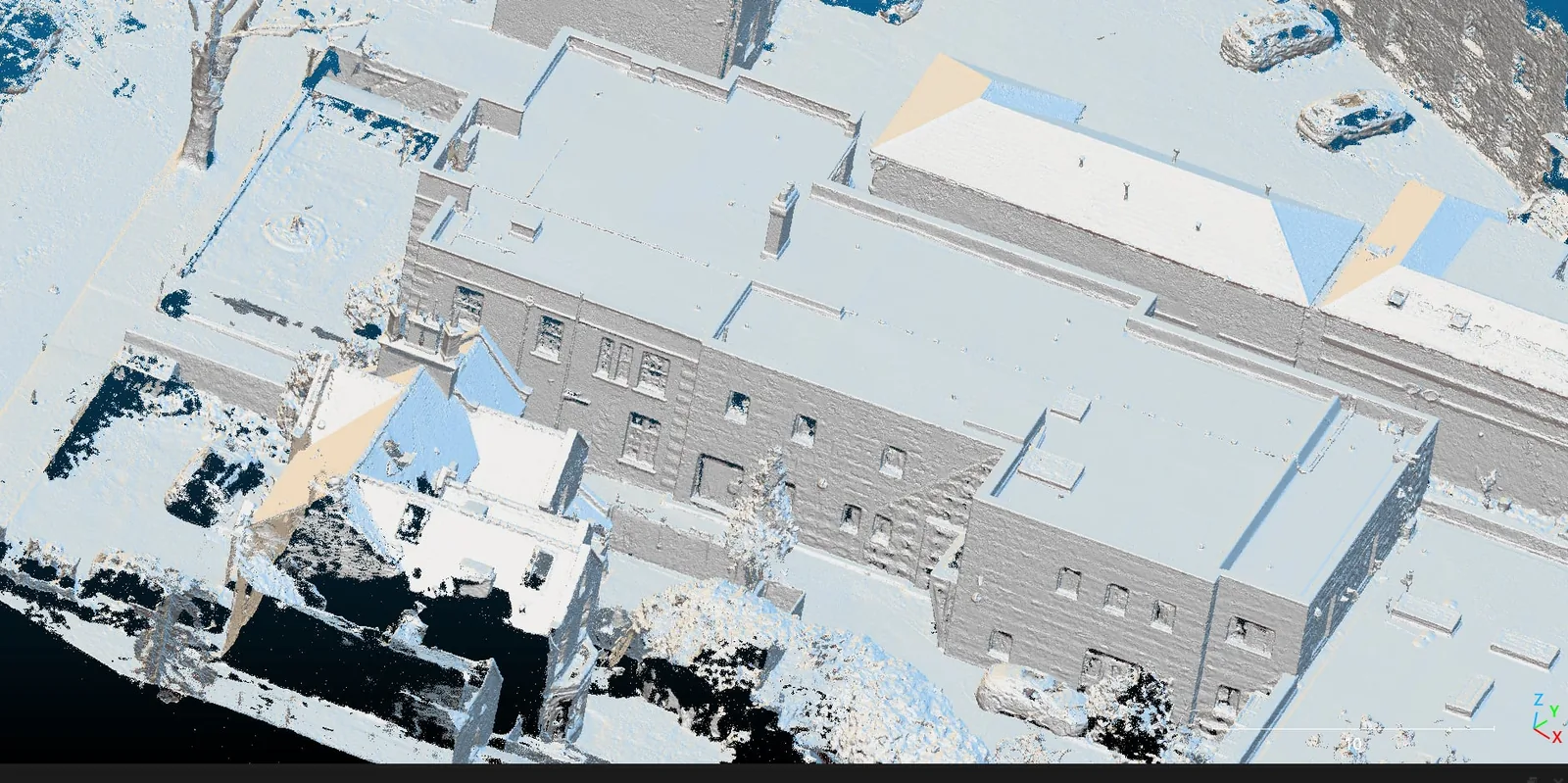 Detailed 3D photogrammetric point cloud model of a building reconstructed from drone aerial imagery